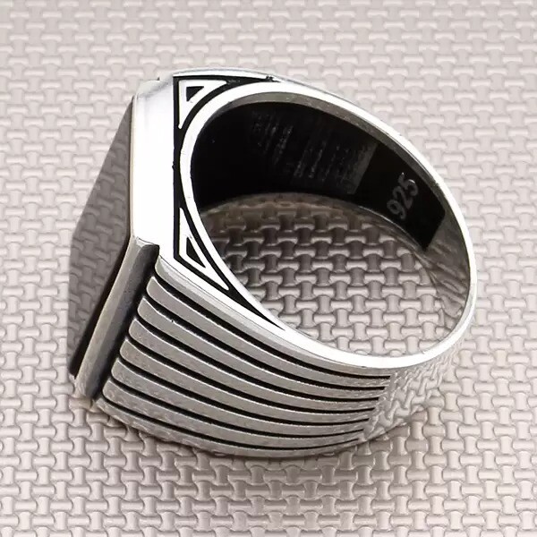 925 Silver Sterling Rectangle Shape Black Onyx Gemstone Exclusive Men's Ring