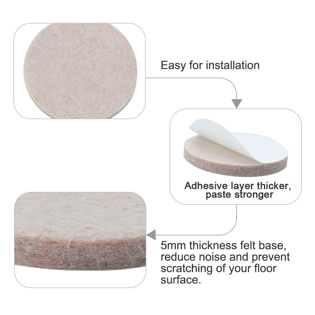 Felt Furniture Pad Round 1 1/8" Self Adhesive Anti-scratch Chair Protector 12pcs