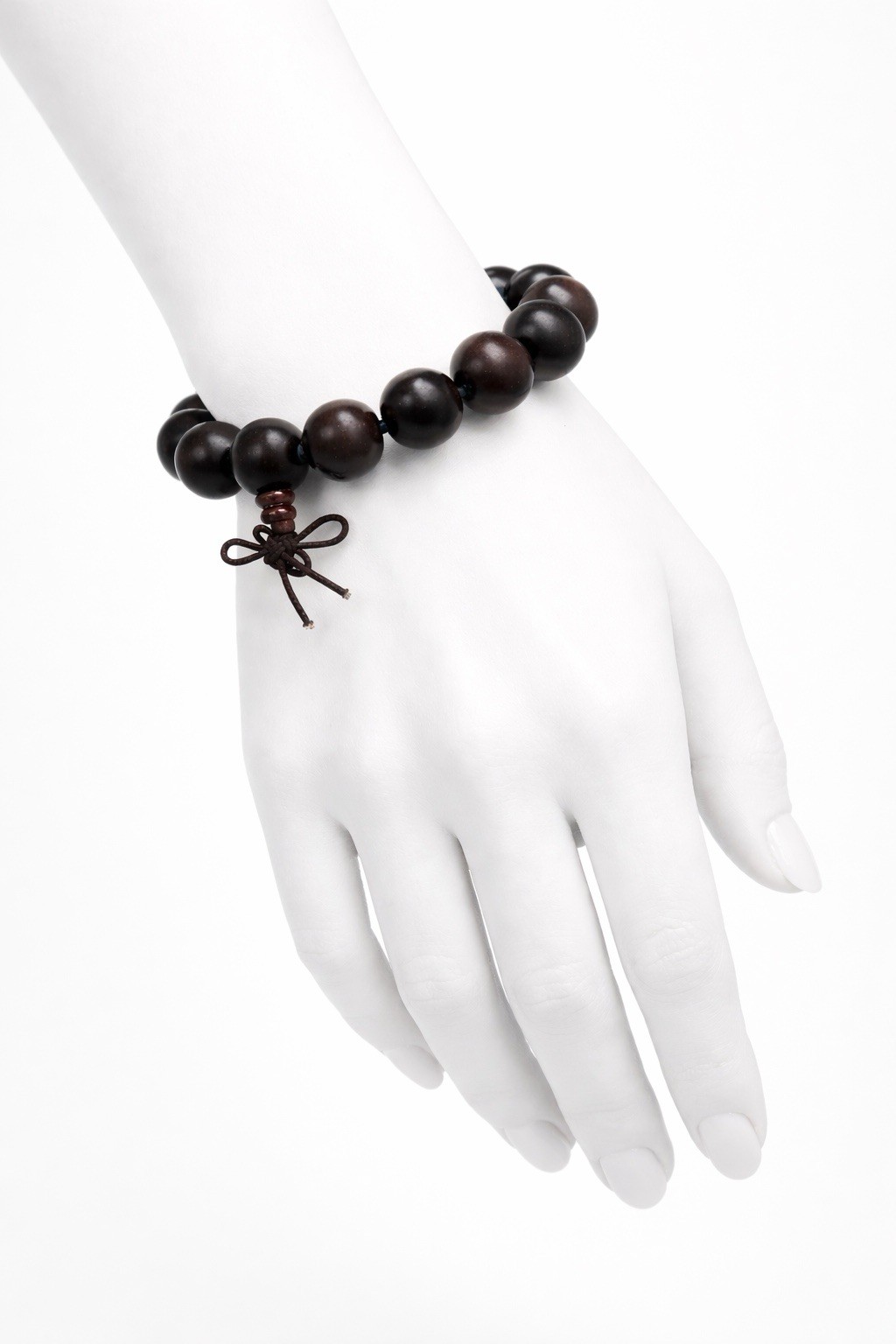 Hand-Strung Dark Wood Bead Bracelet w/ Cord Knot Accent