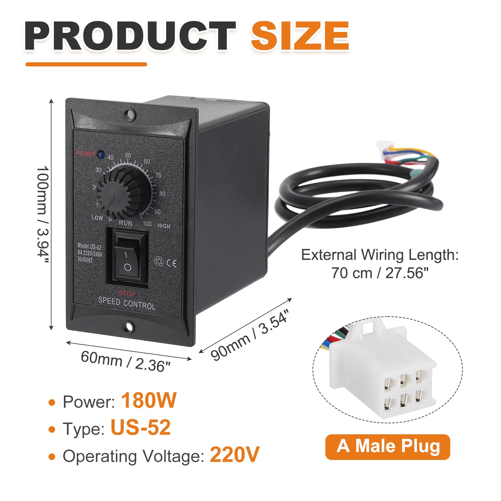 180W AC 220V Motor Speed Controller Forward Reverse w/ B Female Plug