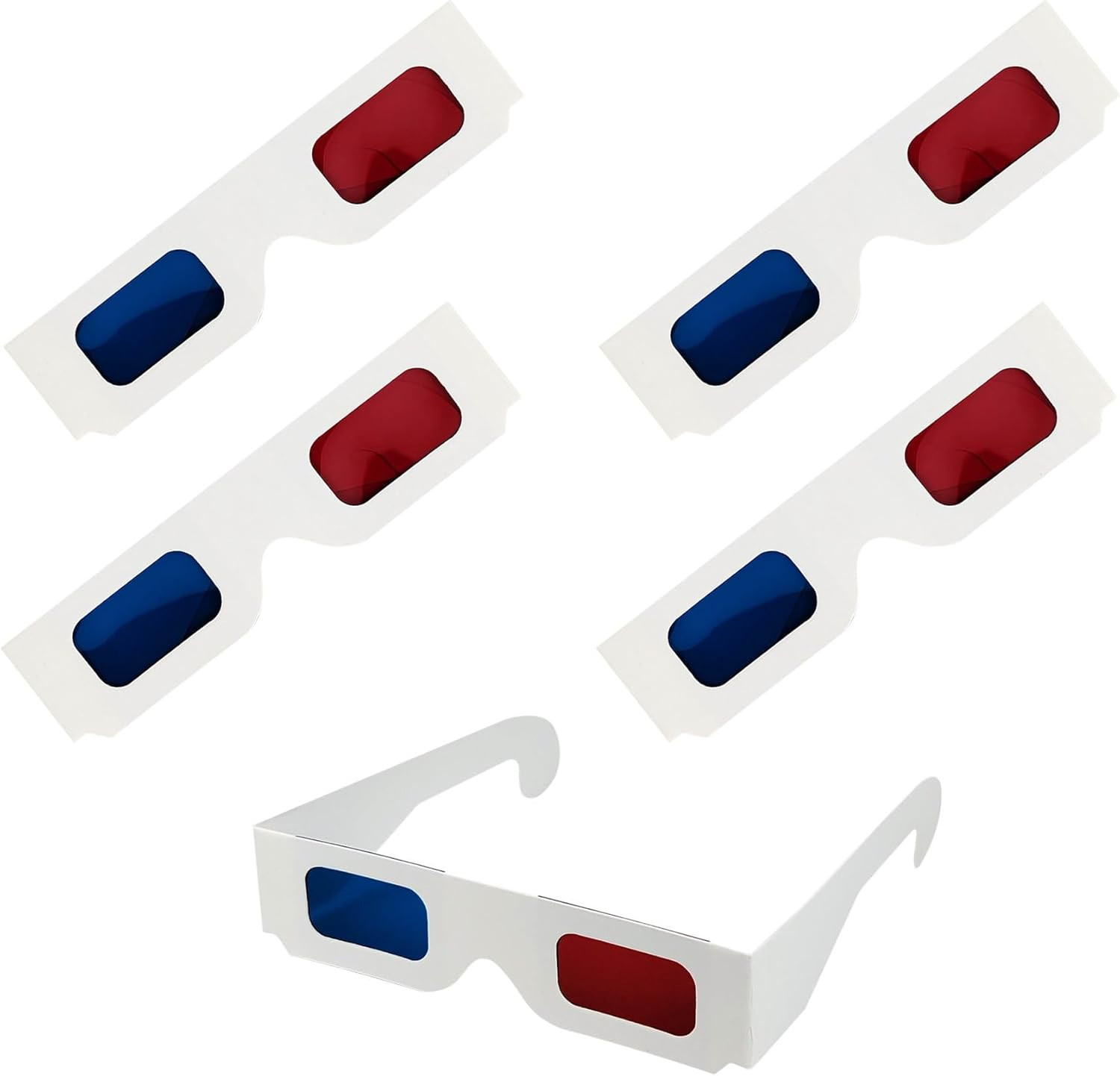 5 Pcs 3D Paper Glasses, Red and Blue Anaglyph Cardboard Glasses with White Frame