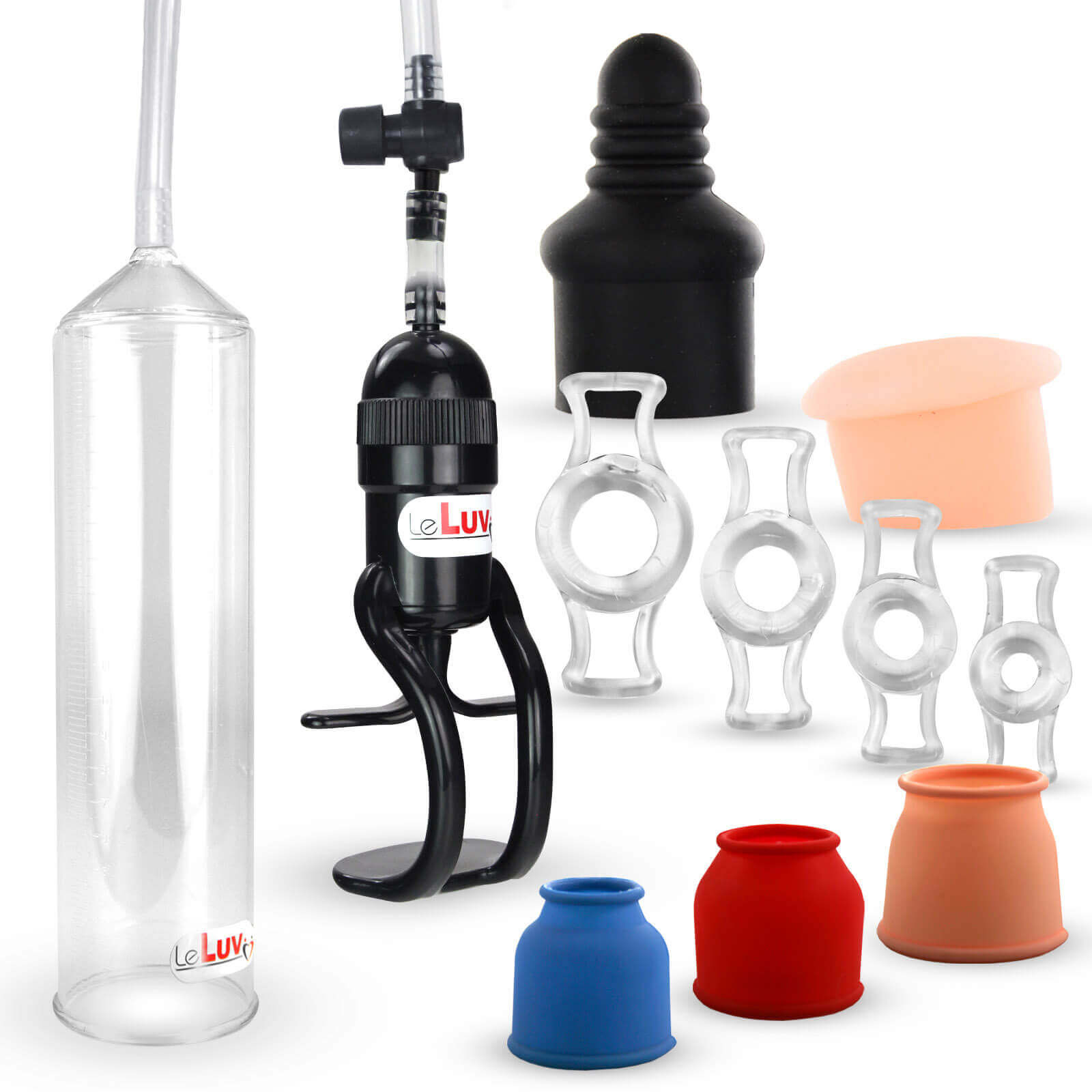 LeLuv Penis Pump EasyOp Zgrip with 3 Sleeves, Septum, Donut, 4 C. Rings