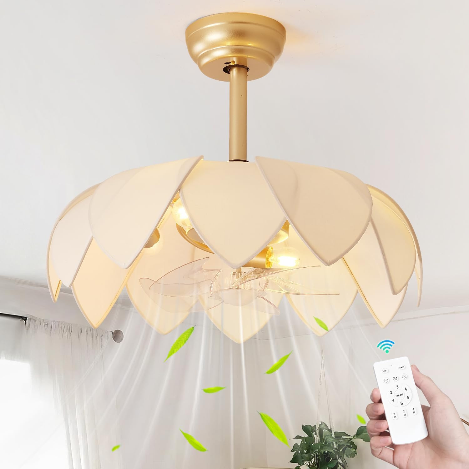 20" Gold Fandelier Ceiling Fans with Lights,Flower Chandelier Ceiling Fan with L