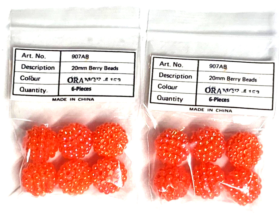 2 PACKS Premium Fishing Cluster Bead 20mm Gloss Orange 6-Count Salmon/Steelhead