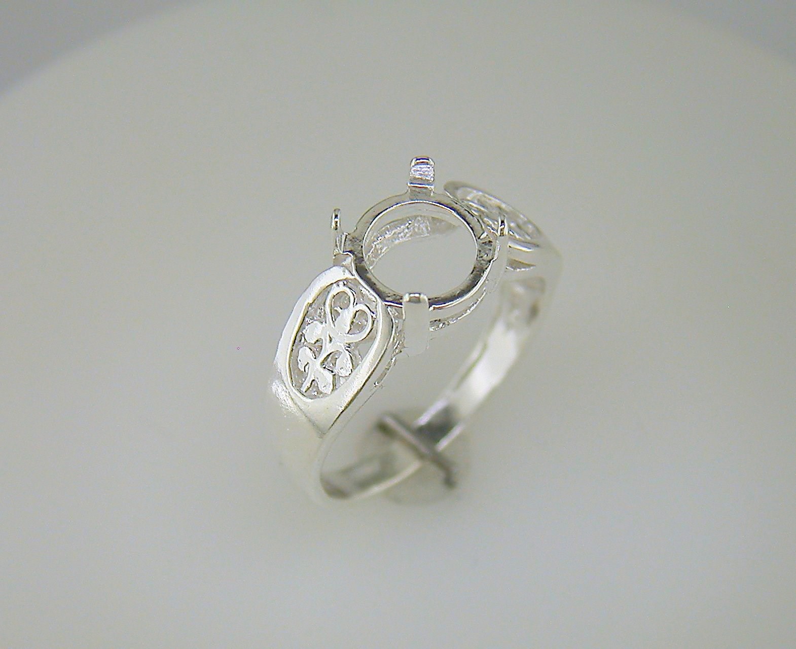 Round Cabochon Solitaire Filigree Ring Setting Sterling Silver