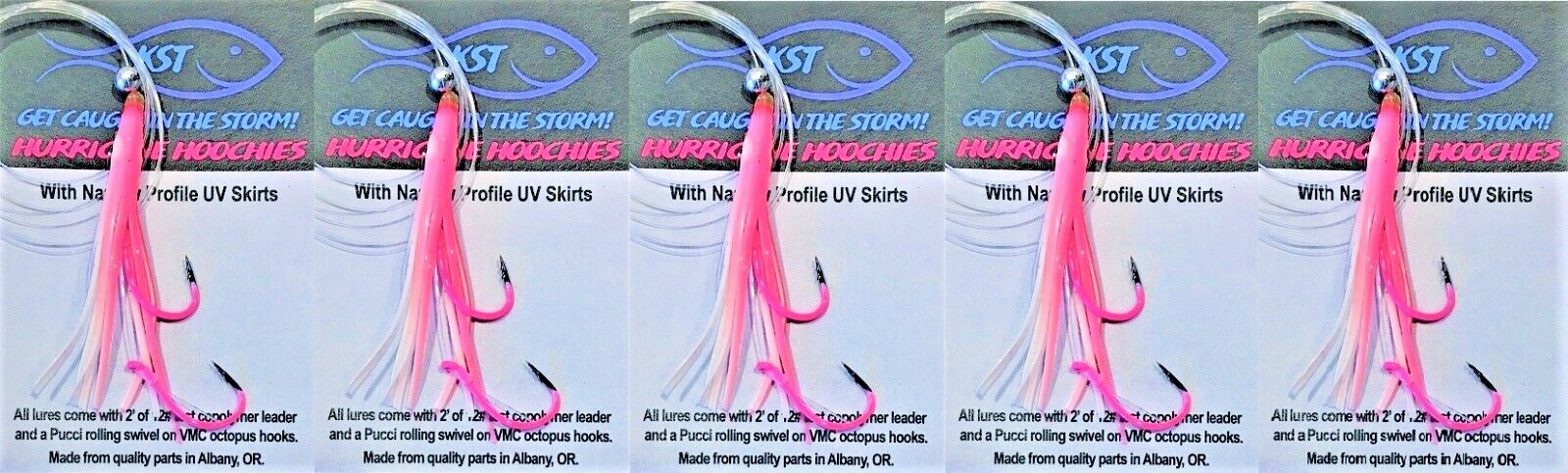KOKANEE TROUT FISHING TACKLE 5 COTTON CANDY HURRICANE HOOCHIE FISHING LURES
