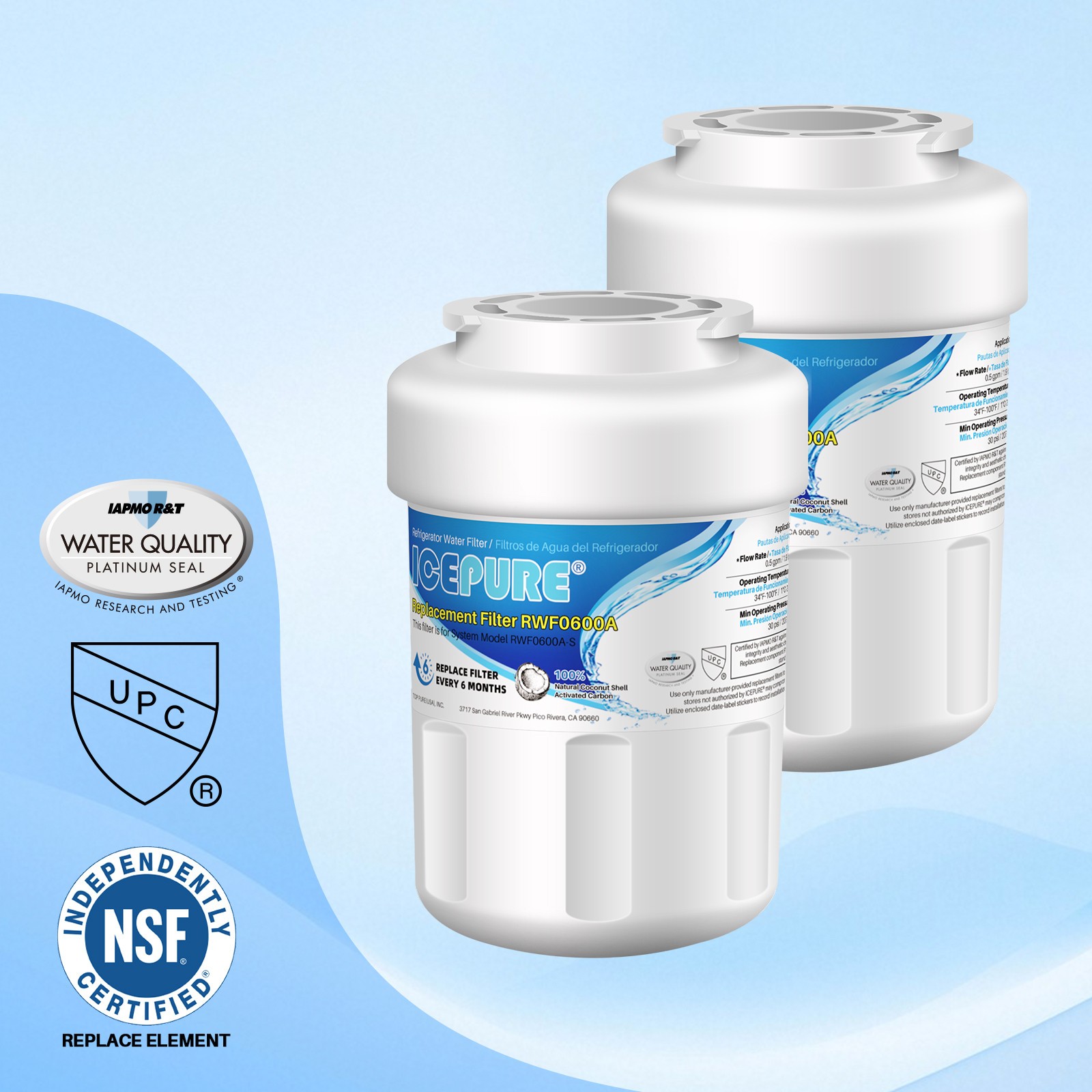 ICEPURE RWF0600A Refrigerator Water Filter Replacement for GE MWF, MWFINT, MWFP
