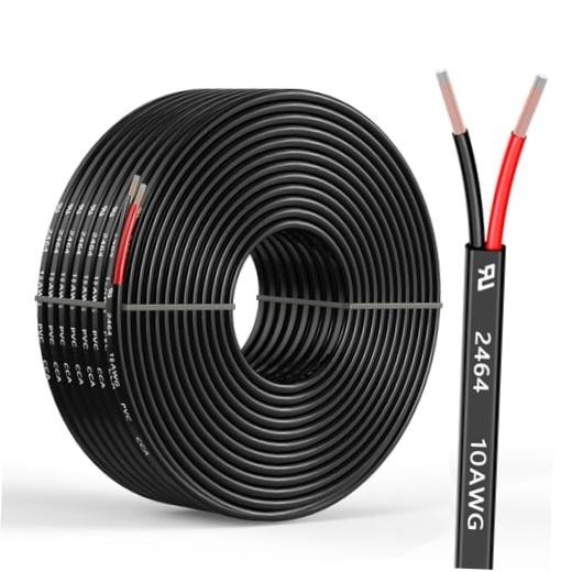 10 Gauge 2 Conductors Electrical Wire, Flexible Low Voltage PVC 16.4FT 10AWG