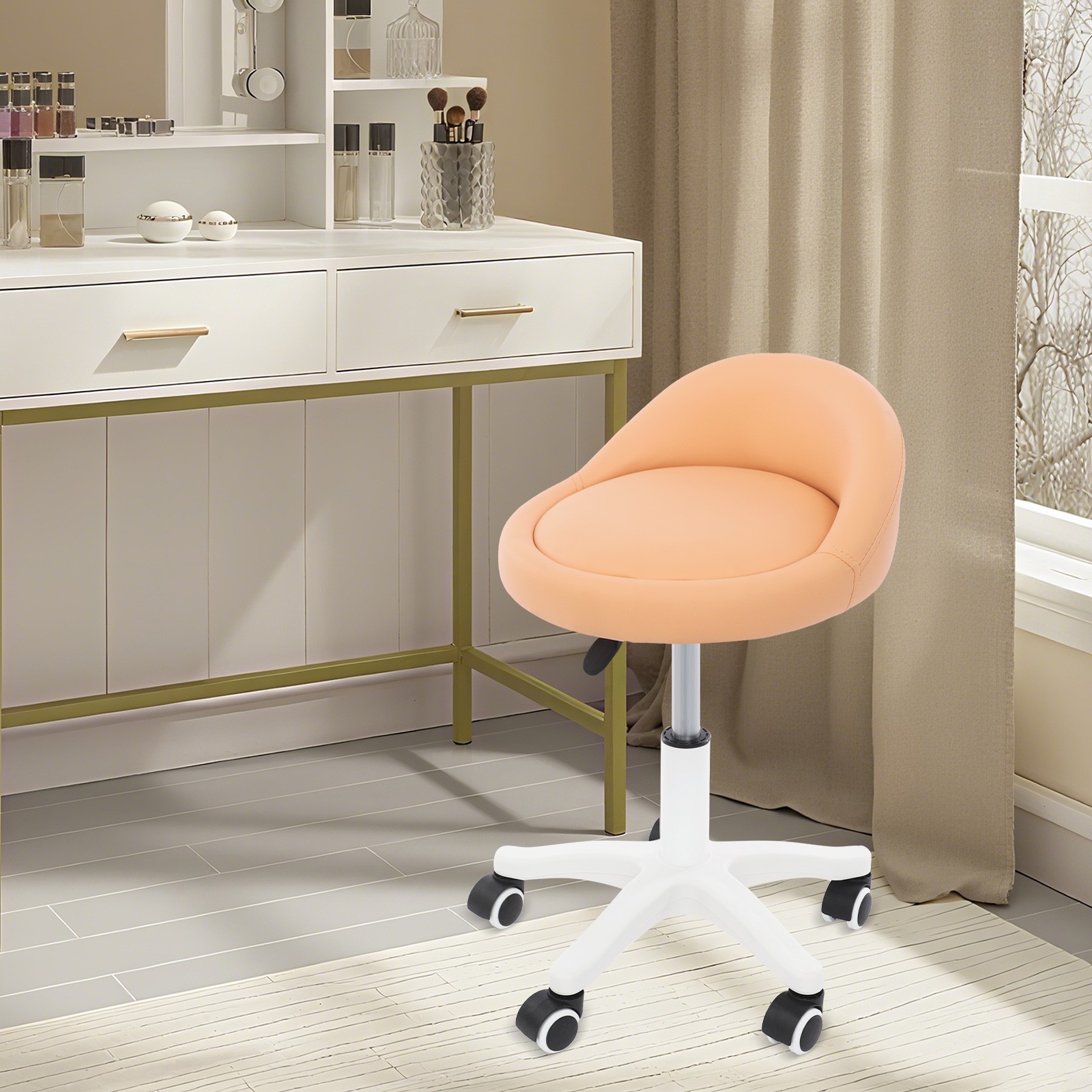 Adjustable Beauty Salon Chair Rolling Stool Rolling Stool w/ Low Backrest Orange