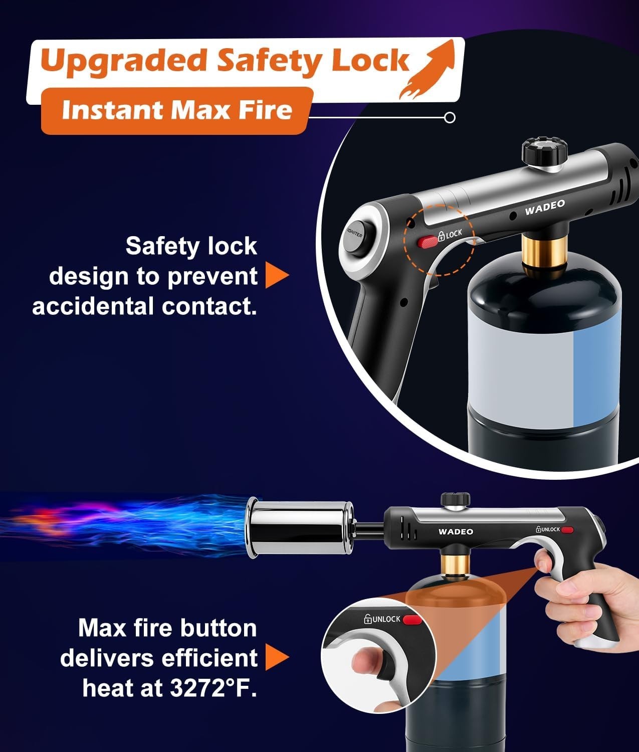Powerful Propane Torch Gun with One-Touch Max Fire, Adjustable Flame Thrower Tor