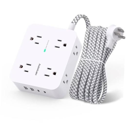 Surge Protector Power Strip -  8 Outlets 4 USB (2 USB C) Charging 5ft White