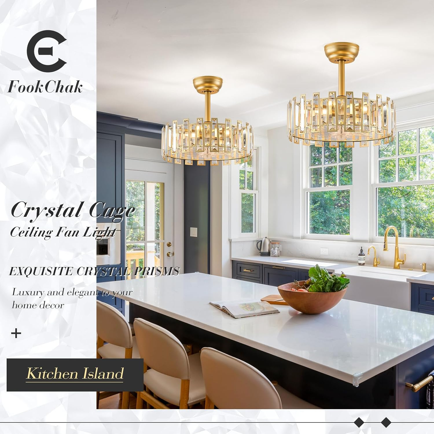 Gold Caged Ceiling Fans with Light, Brass Ceiling Fan Light with Remote Control