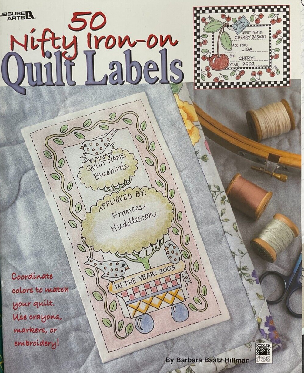 50 NIFTY IRON-ON QUILT LABELS #3466 BY BARBARA HILLMAN FOR LEISURE ARTS