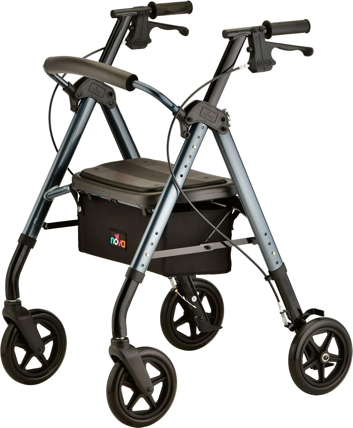 NOVA Star Deluxe Rollator Walker - Extra Wide 8" Wheels, Blue - Open Box