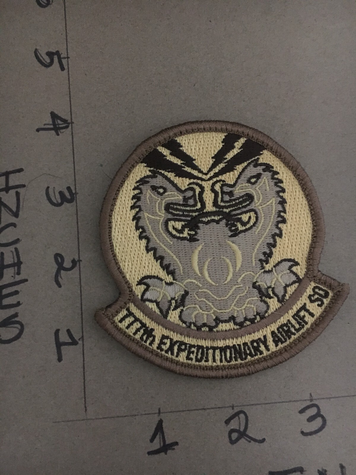 USAF 777th Expeditionary Airlift Squadron tan patch 5/6/25 with hook & loop back