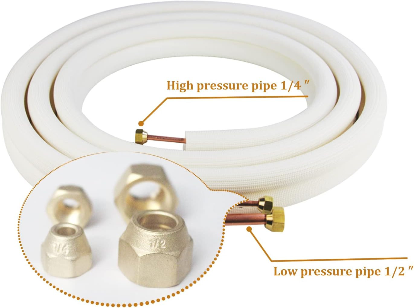 25 Ft Air Conditioning Copper Tubing Pipe Extension, 1/4" 1/2" 3/8" PE Thickened