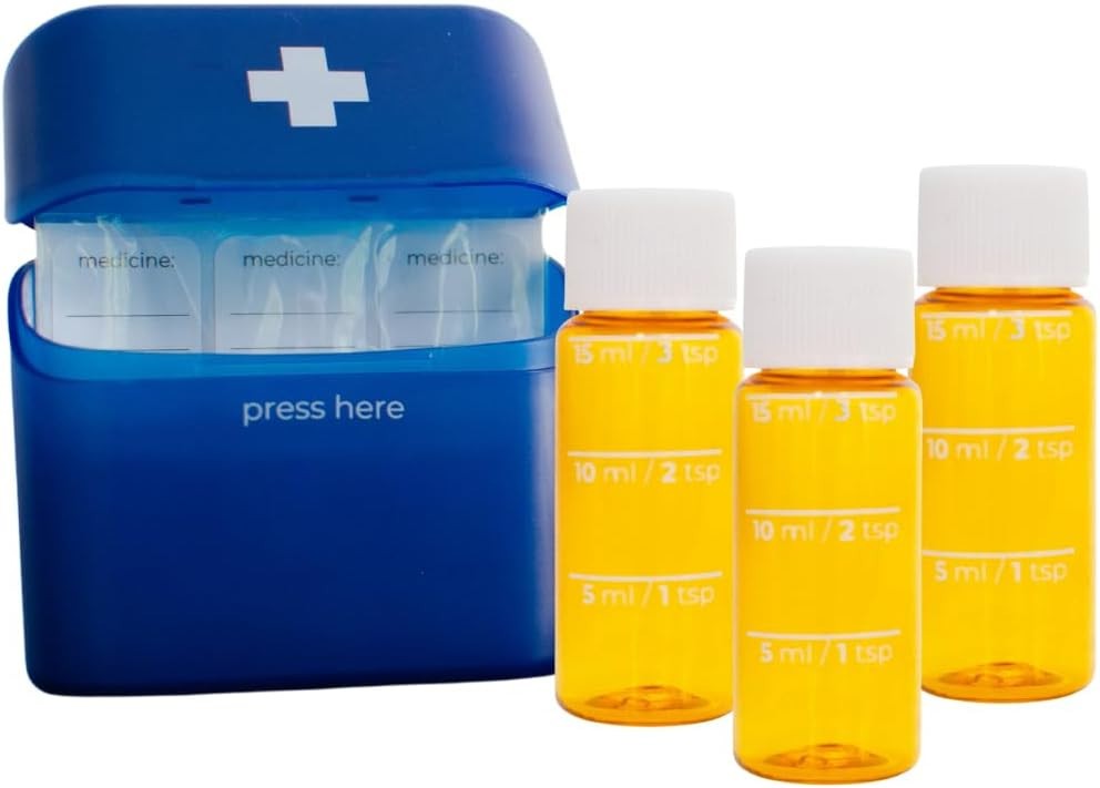 Allermates Travel Size Bottles for Medicines (Liquid or Pills) Carrying Case 3PC