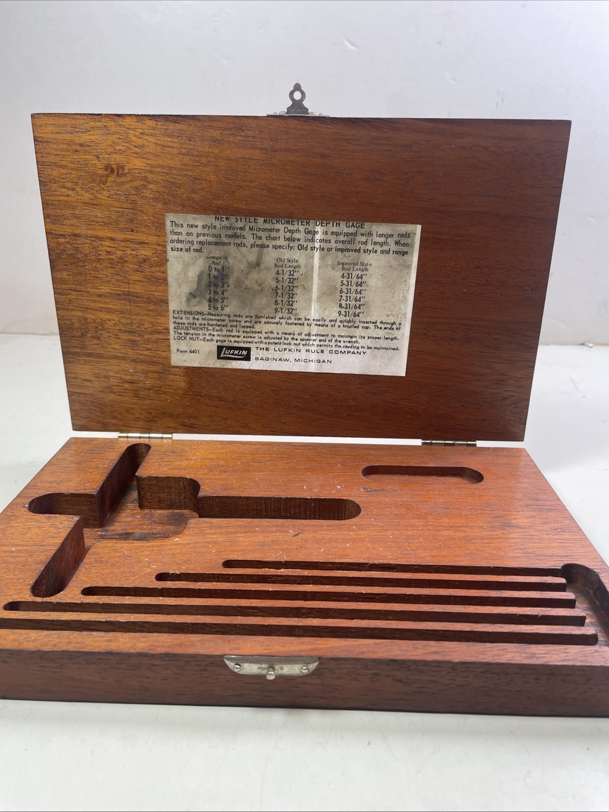 Lufkin Depth Gauge Micrometer Wooden Case ONLY