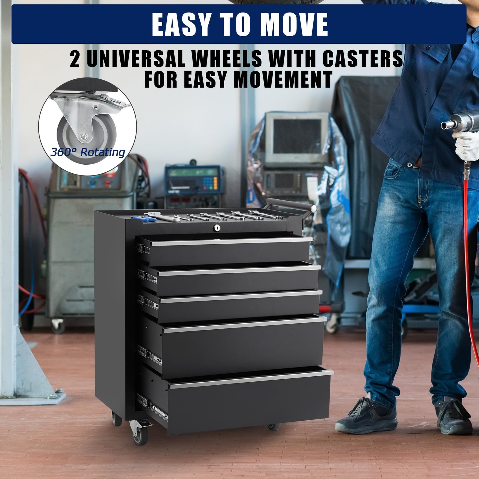 5-Drawer Rolling Tool Chest Tool Box Lockable Storage Cabinet Tool Cart w/Wheels
