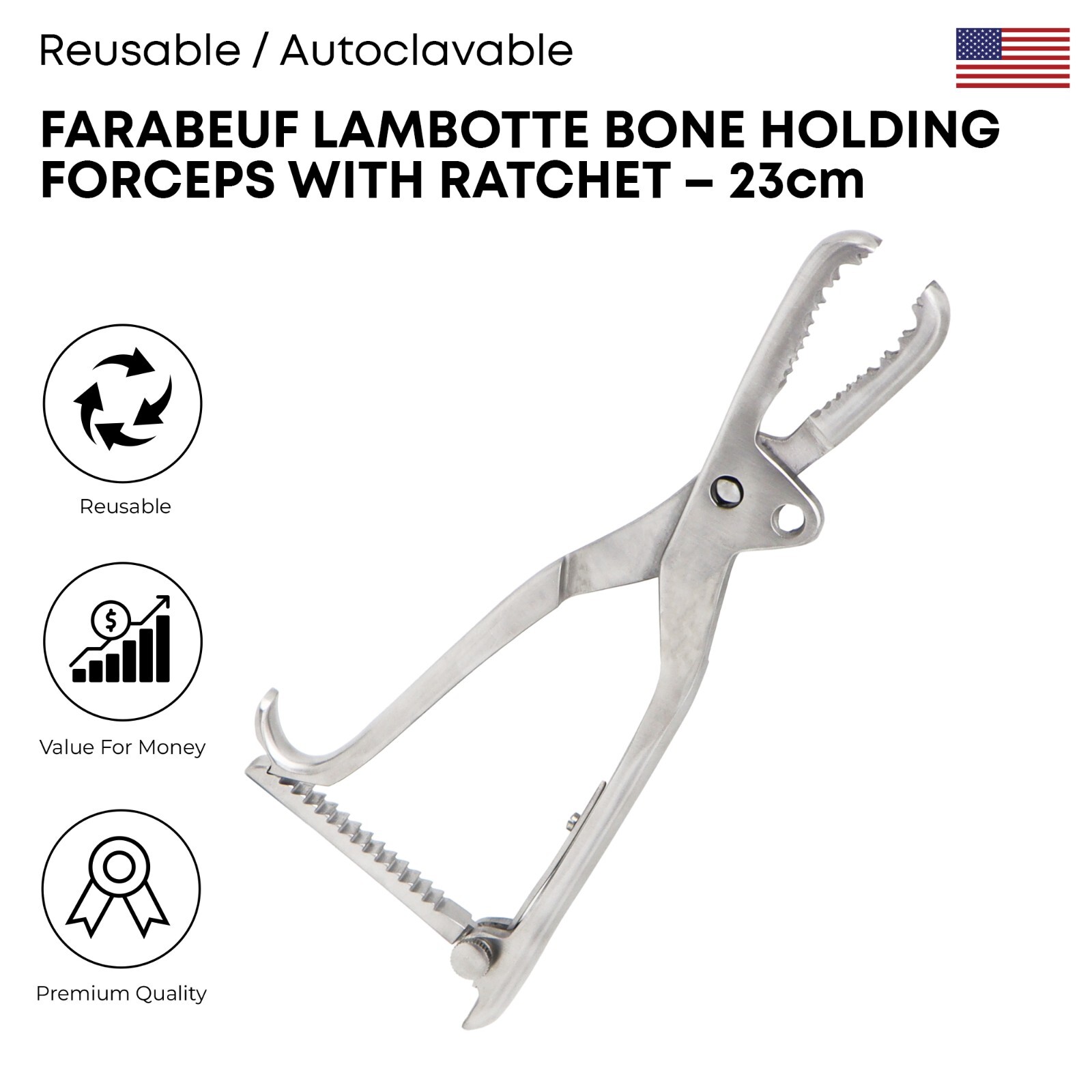 Farabeuf Lambotte Bone Holding Forceps 23 cm  German Steel Orthopedic Instrument