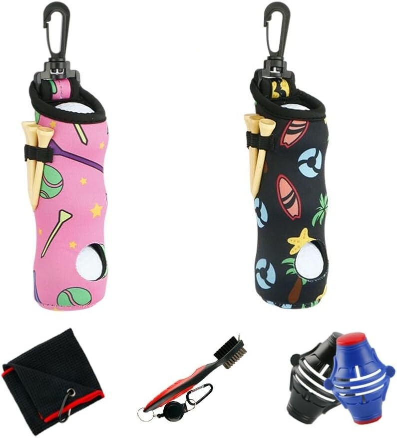 12Pcs Golf Ball Carry Bag Golf Ball Tee Holder Neoprene Bag with Hook 2 Colors