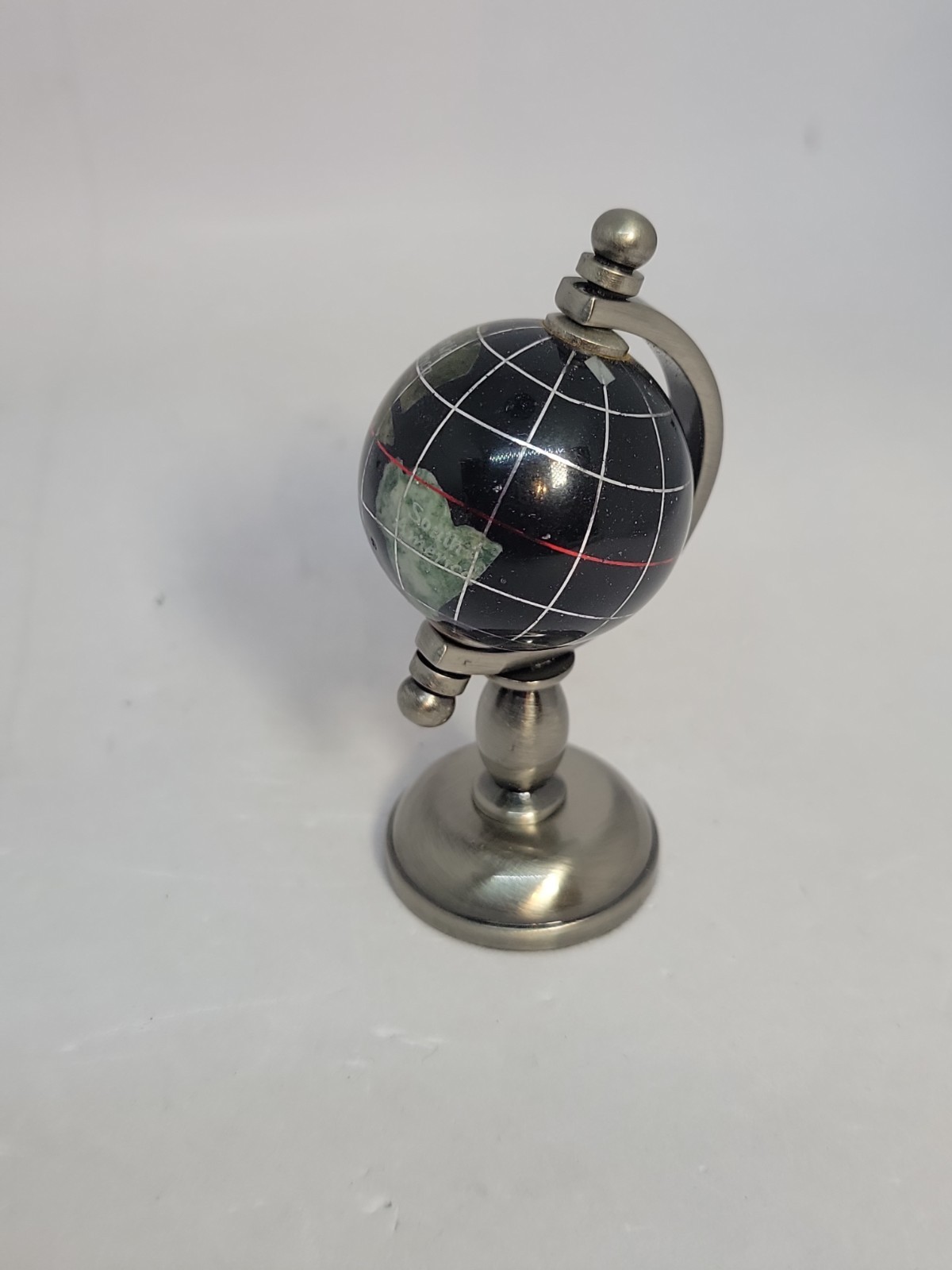 Desktop Rotating Globe Semi Precious Inlaid 2.75" Lapis Abalone Pearl