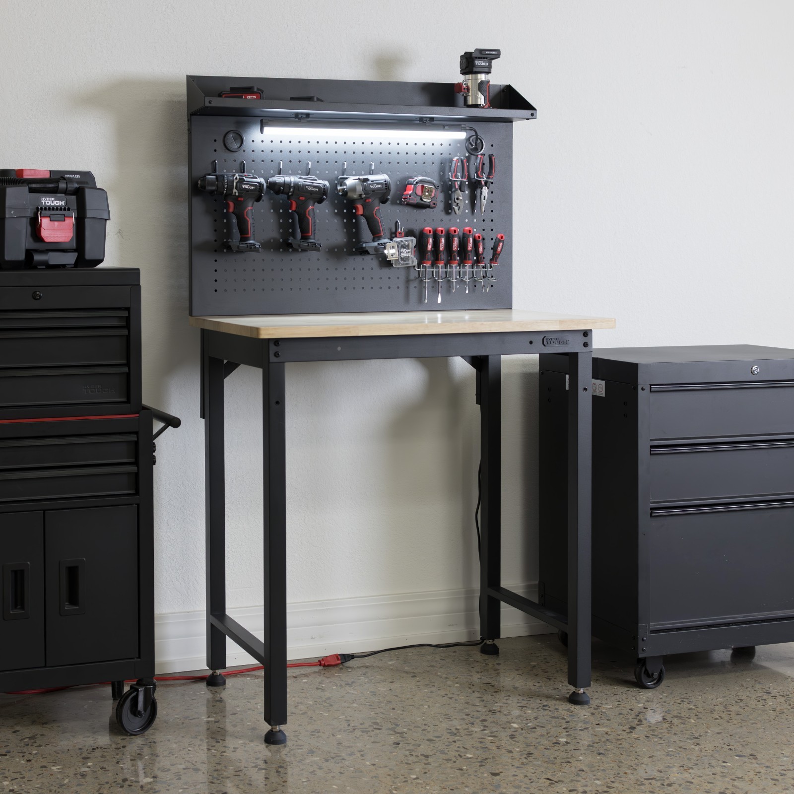 Hyper Tough 36" Steel Workbench w/ Pegboard, LED Light & Shelf 1050lb