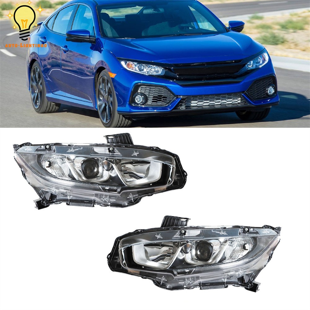 Left+Right For Honda Civic 2016-2020 Halogen Projector Headlights Headlamp Clear