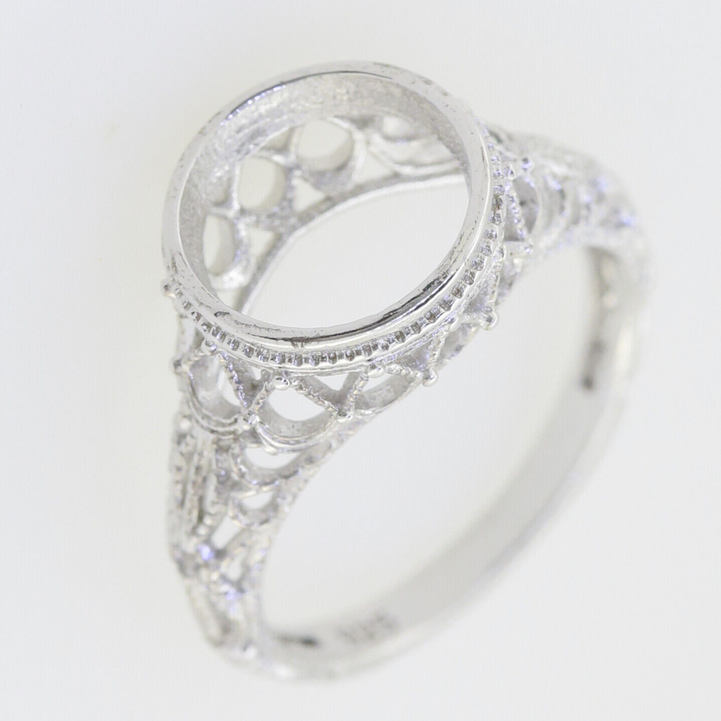 Art Deco Style Sterling Silver Semi Mount Ring Setting Round RD 9x9mm Sz 6