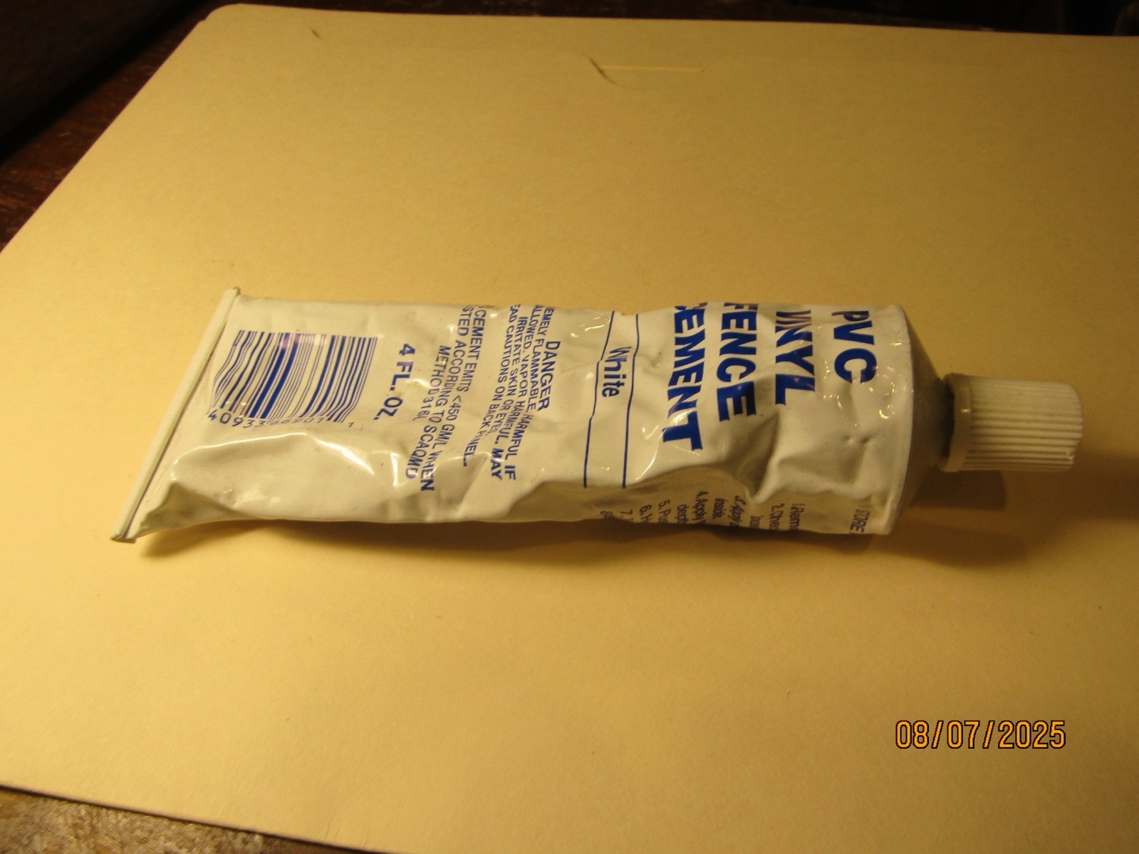 Erwin US Fence White PVC Vinyl Fence Cement 4 Oz Tube NOS NEW USA