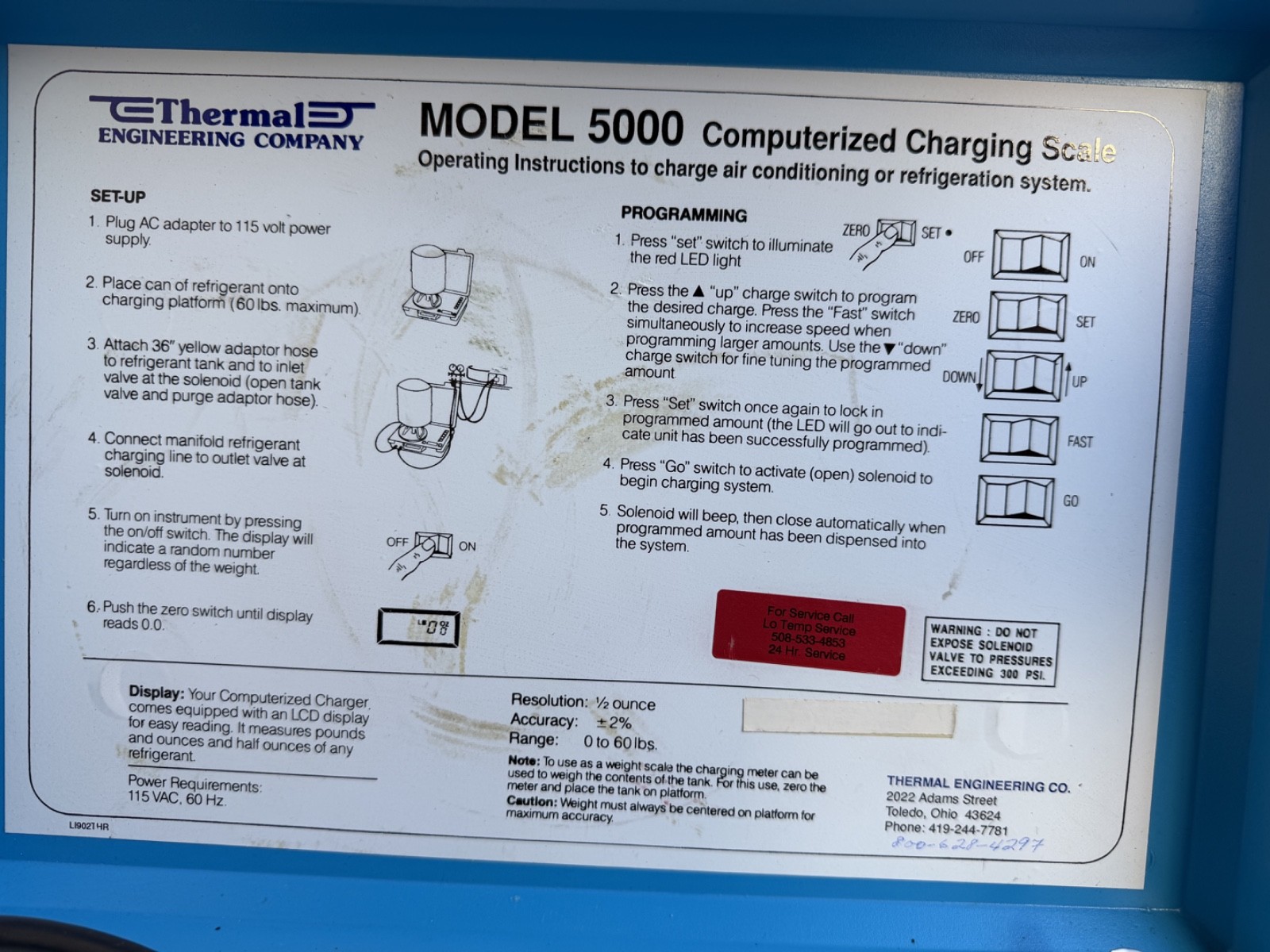 Thermal Engineering Model 5000 Digital Refrigerant Charging Scale HVAC AC w/ Cas
