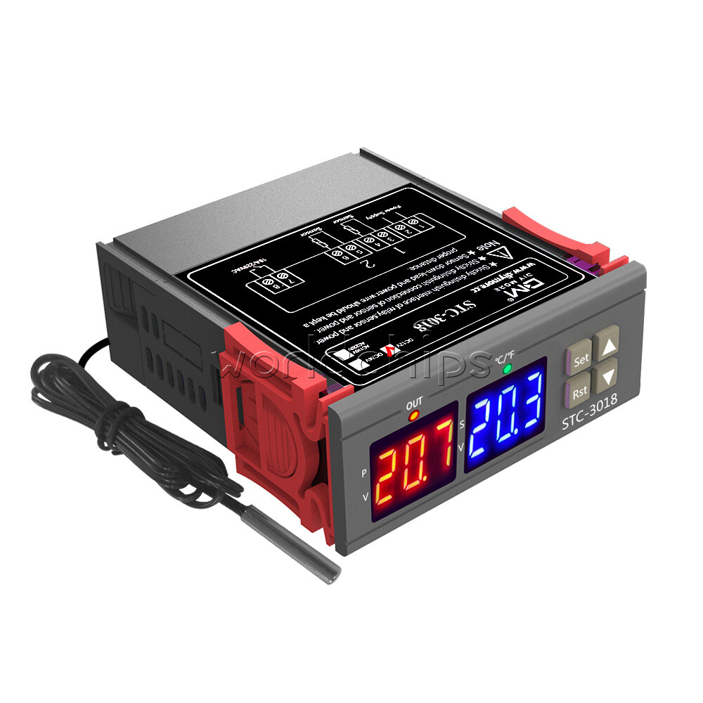 STC-3018 DC 12V Dual LED Display Temperature Controller Sensor Probe Thermostat