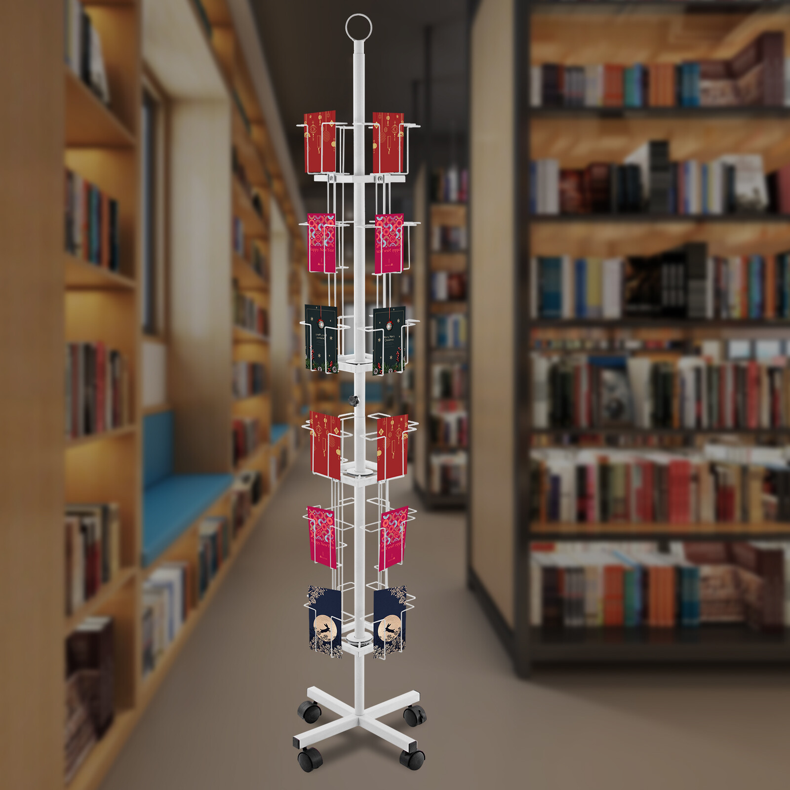 6-Tier 24-Pocket Rotating Greeting Card Display Stand for Easy Access
