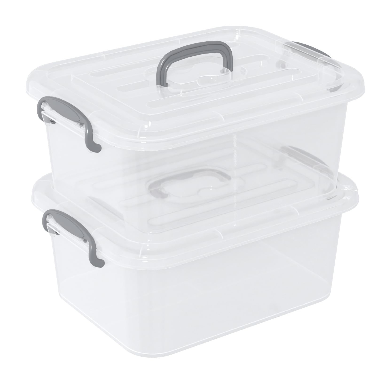 8 Quart Clear Storage Latching with Handle, Plastic Containers with Lids, 2 P...