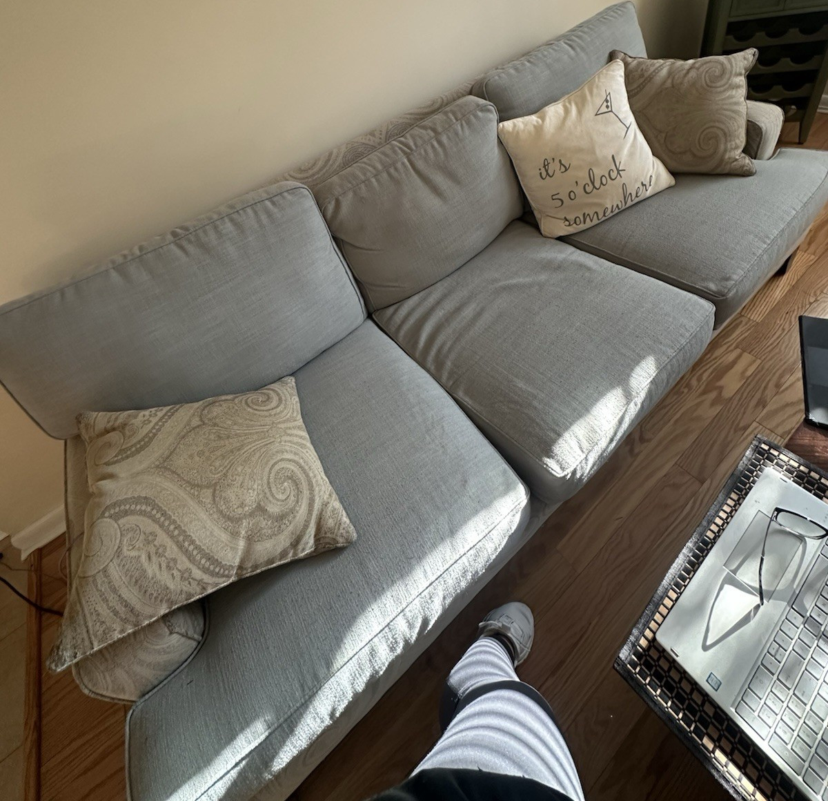 Gray/Light Sage Green 3-Seat Sofa Couch Modern Wood Frame, Assembly
