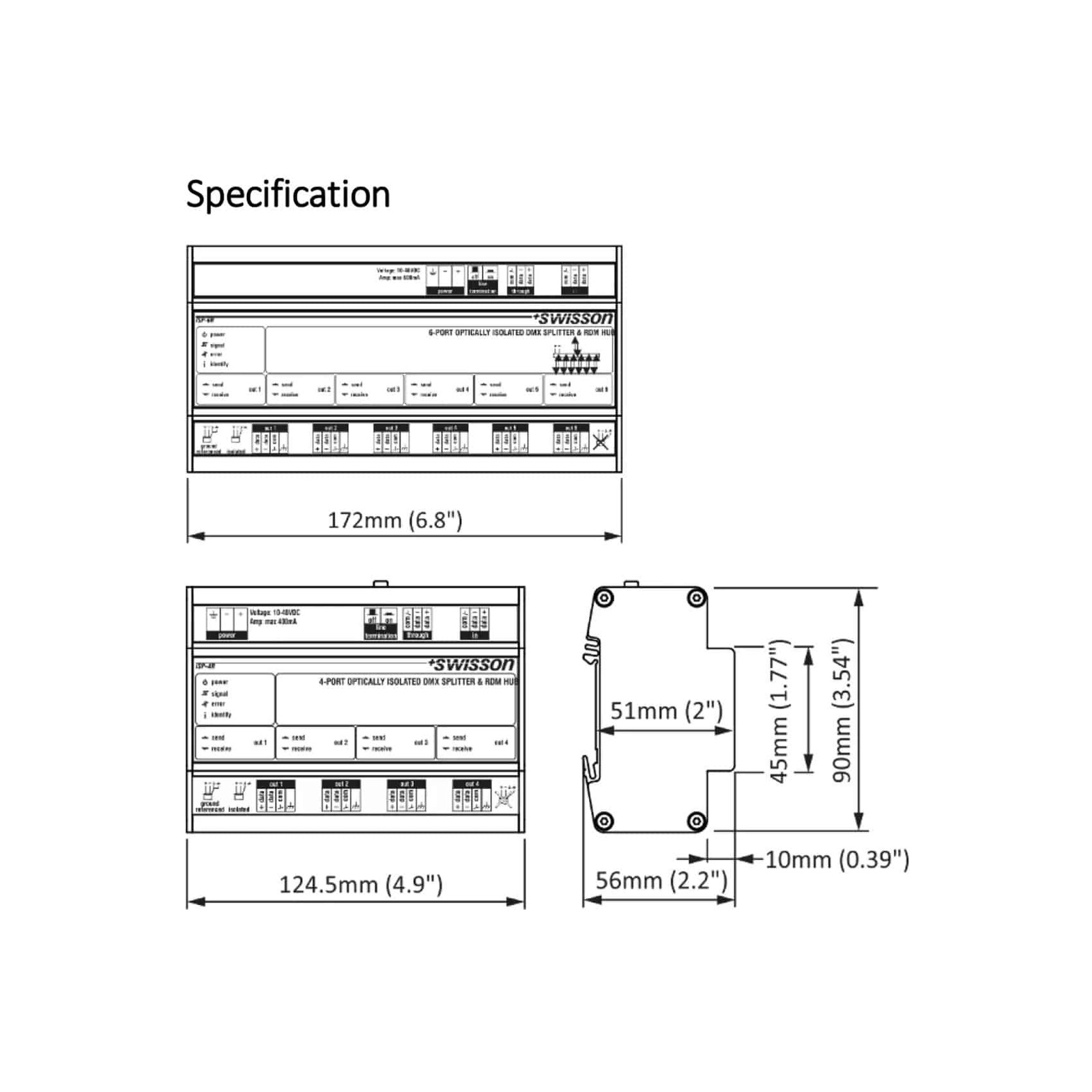 Swisson ISP DMX RDM Splitter /Booster ISP-6R-TERM (Open Box)