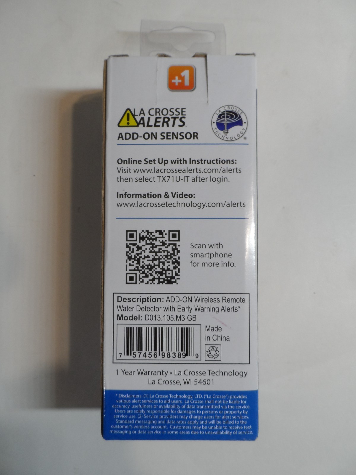 NEW - La Crosse Add-On Sensor Wireless Remote Water Leak Detector