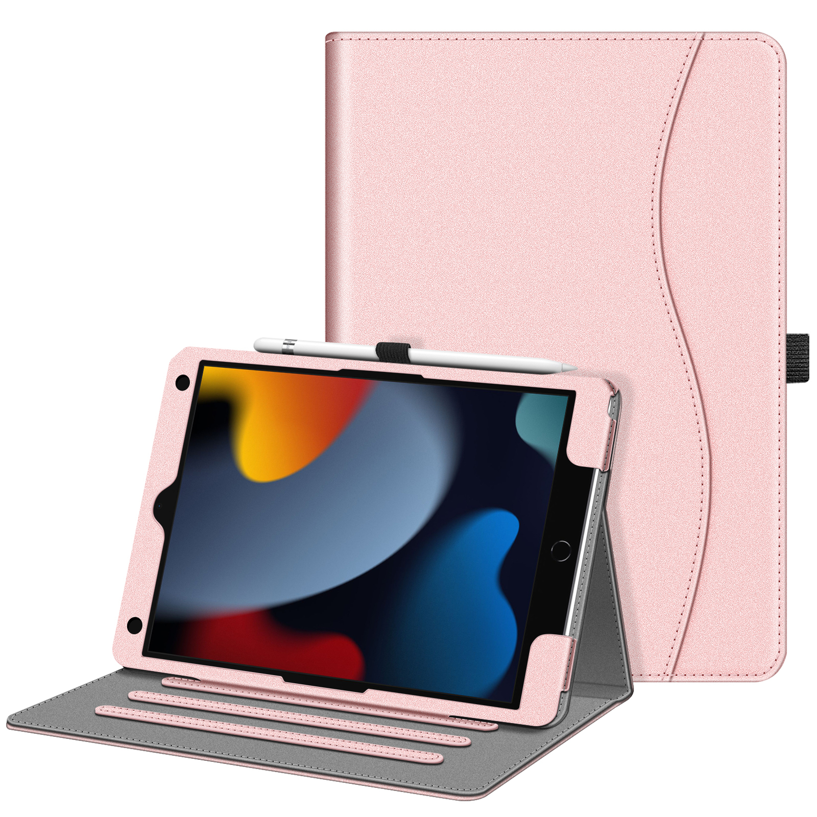 For iPad 9th Gen 2021 Multi-Angle Case Stand Cover with Pocket & Pencil Holder