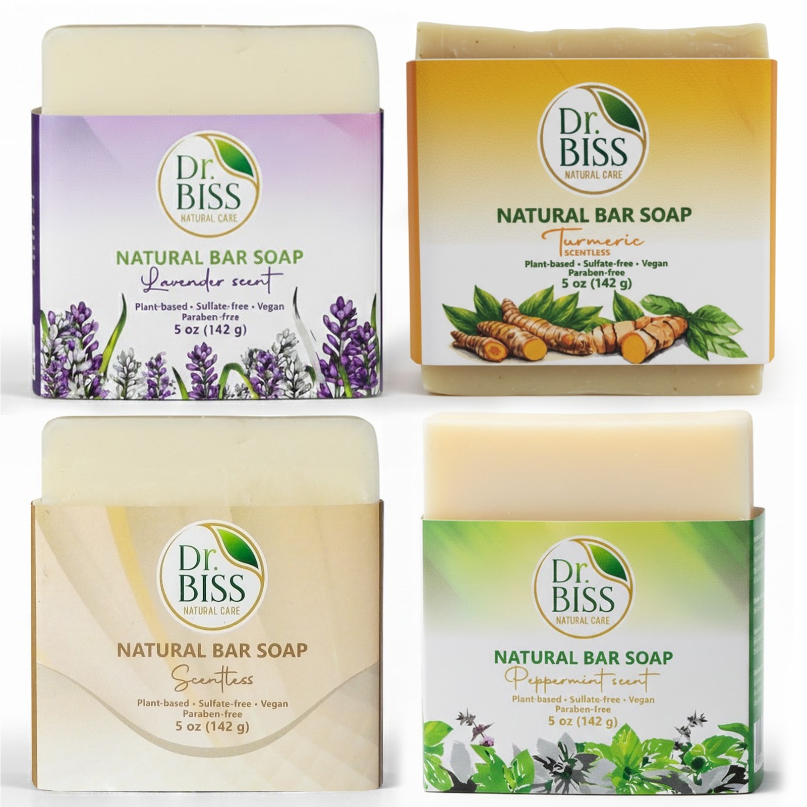 Dr. Biss Natural Bar Soap Bundle (4 Pack) - Mix & Match Scents, Artisan Gift Set