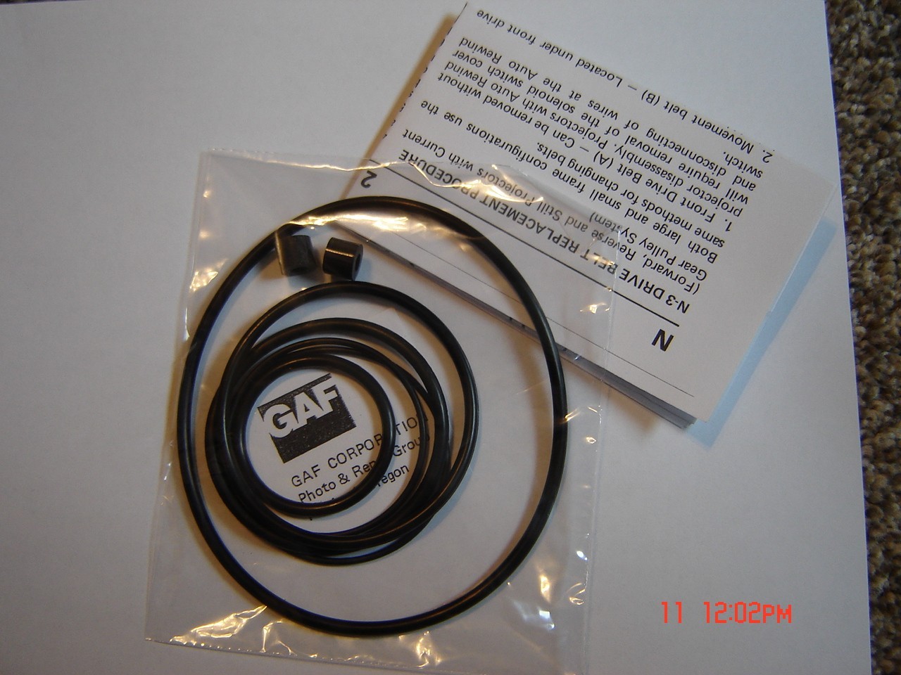 ANSCO  GAF 666, 688,788 GAF Projector Belts,6 Belts,2 Tires Set. & Instructions