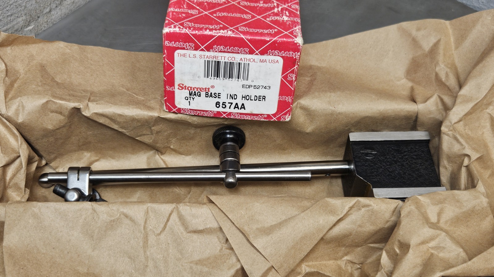 Starrett No. 657AA magnetic base + 1" dial indicator - micrometer - caliper