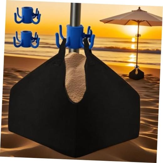 Fillable Weights Sand Bags+2 Pcs Umbrella Hanging Hook -Portable Beach