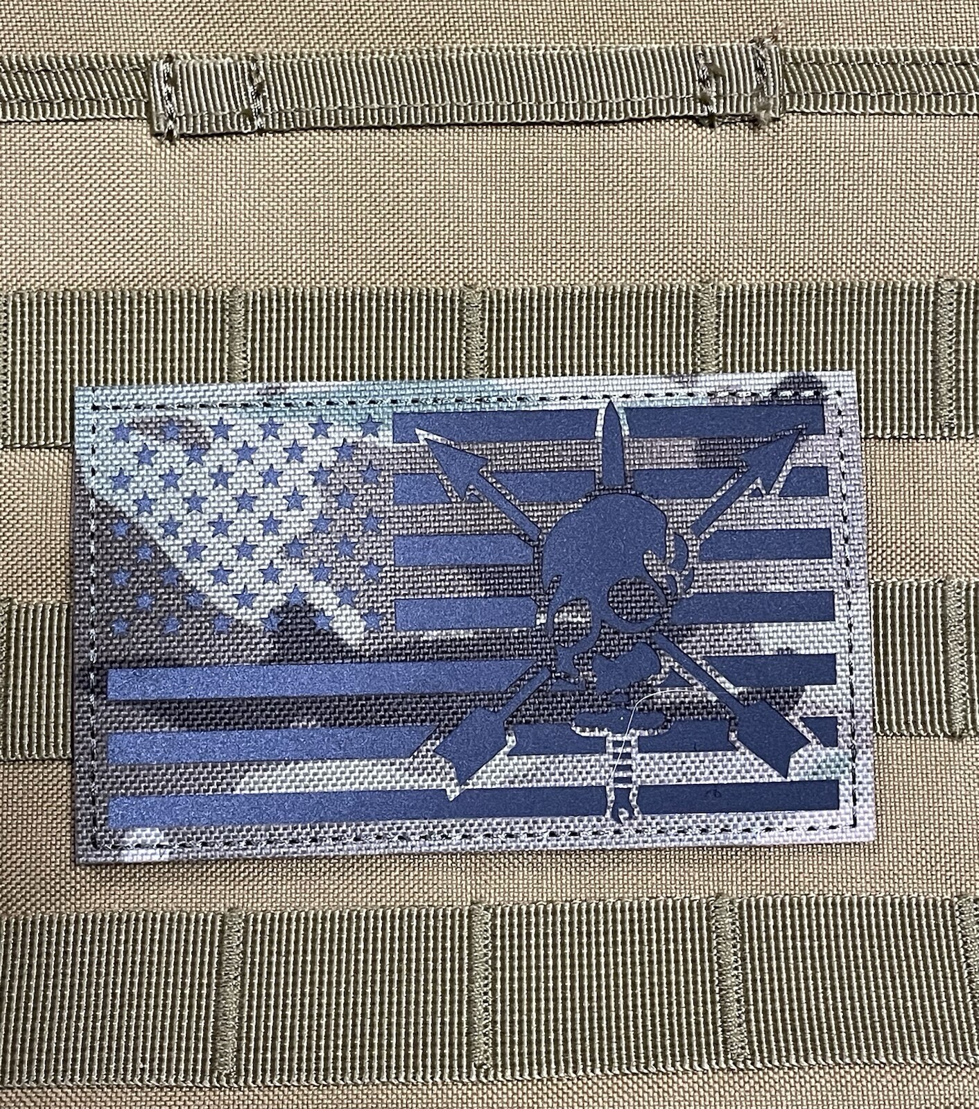 5" IR Reflective USA Special Forces Flag Skull CT CIF Tactical Hook Loop Patch