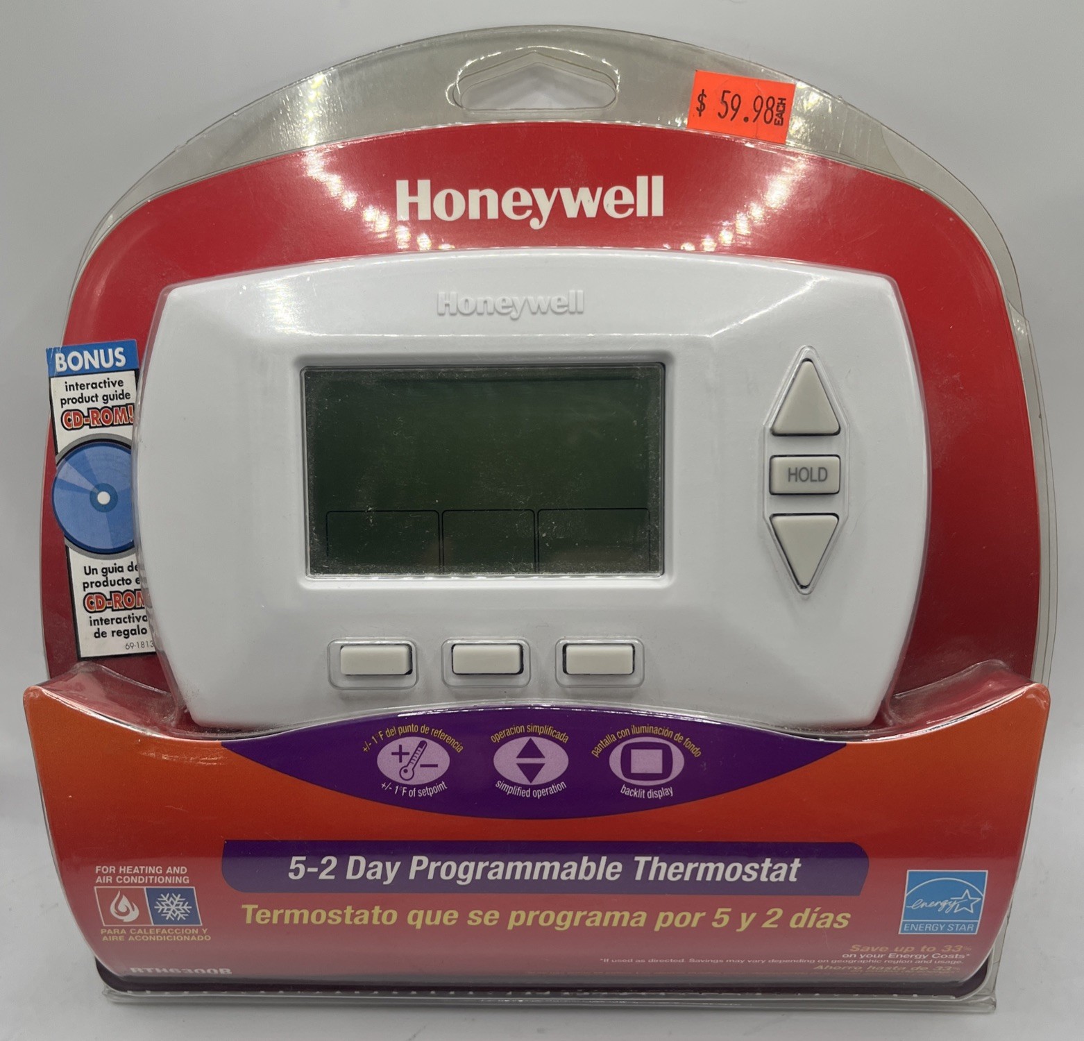 Honeywell, Programmable Thermostat, RTH6300B, 5-2 Day Backlit Display New Sealed