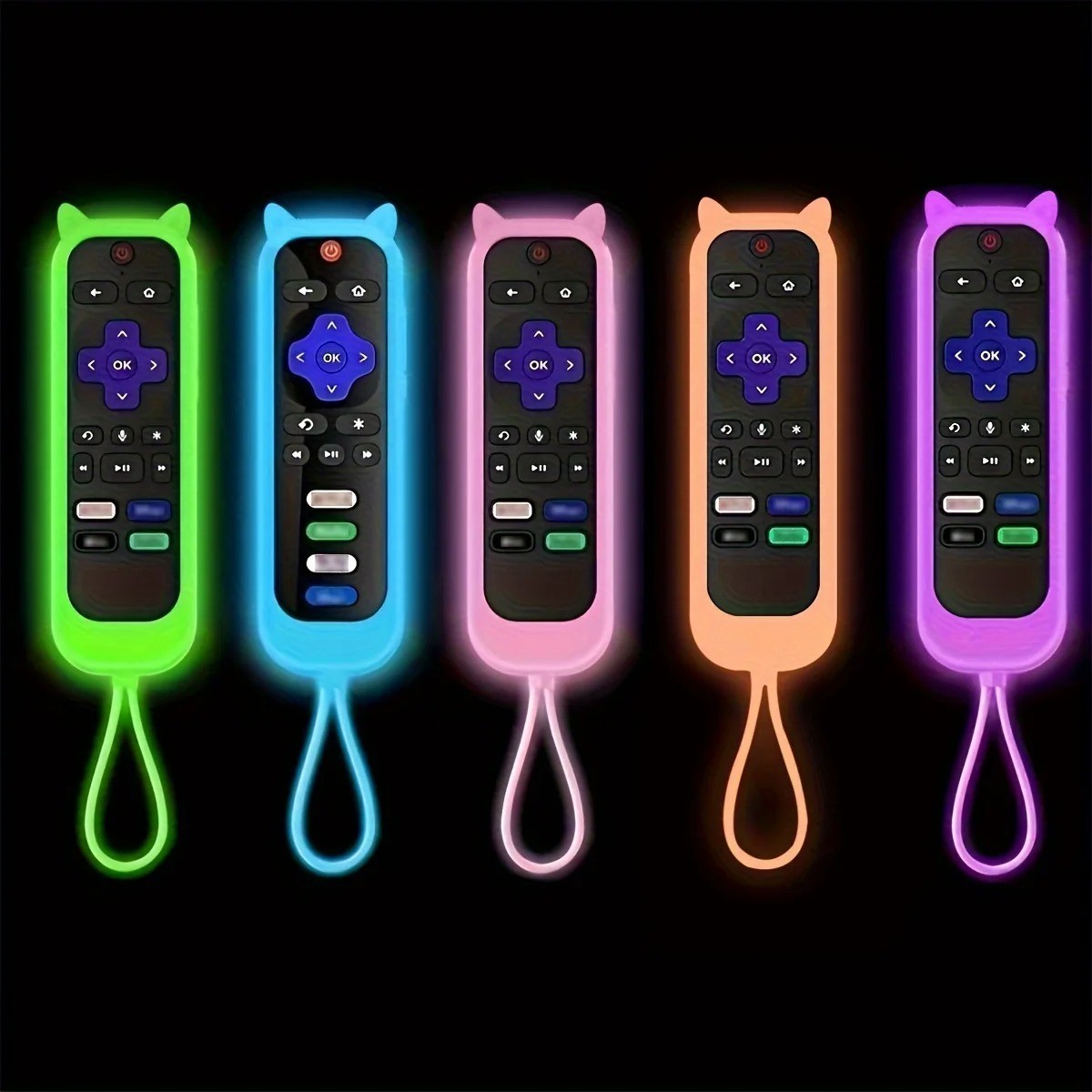 1P Silicone Remote Control Cover For Roku Glow-In-The-Dark TV Remote Holder Case