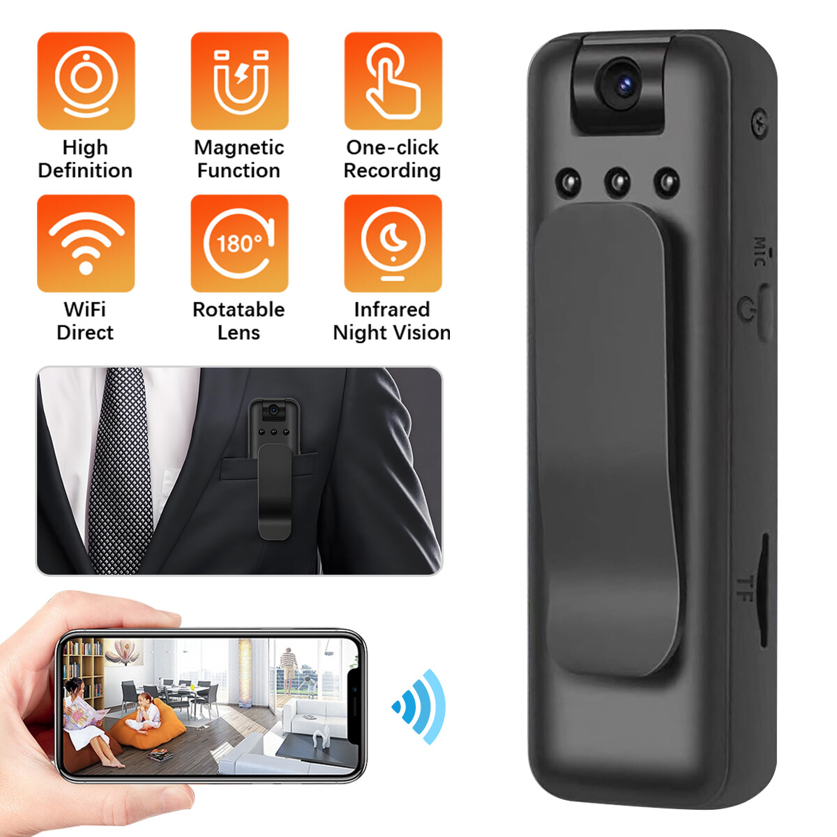 NEW HD 1080P Video DVR Clip Night Vision Cam WIFI Camcorder Police Body Camera