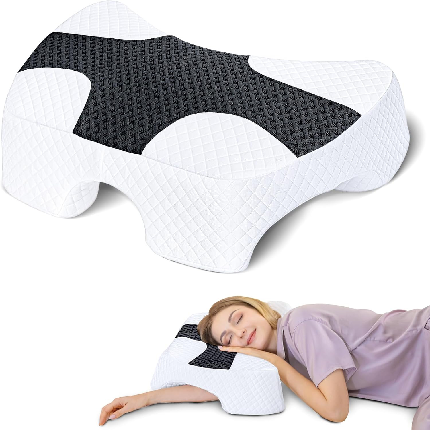 Side Sleeper Pillow with Arm Hole, Memory Foam Pillow for Neck and Shoulder Pain
