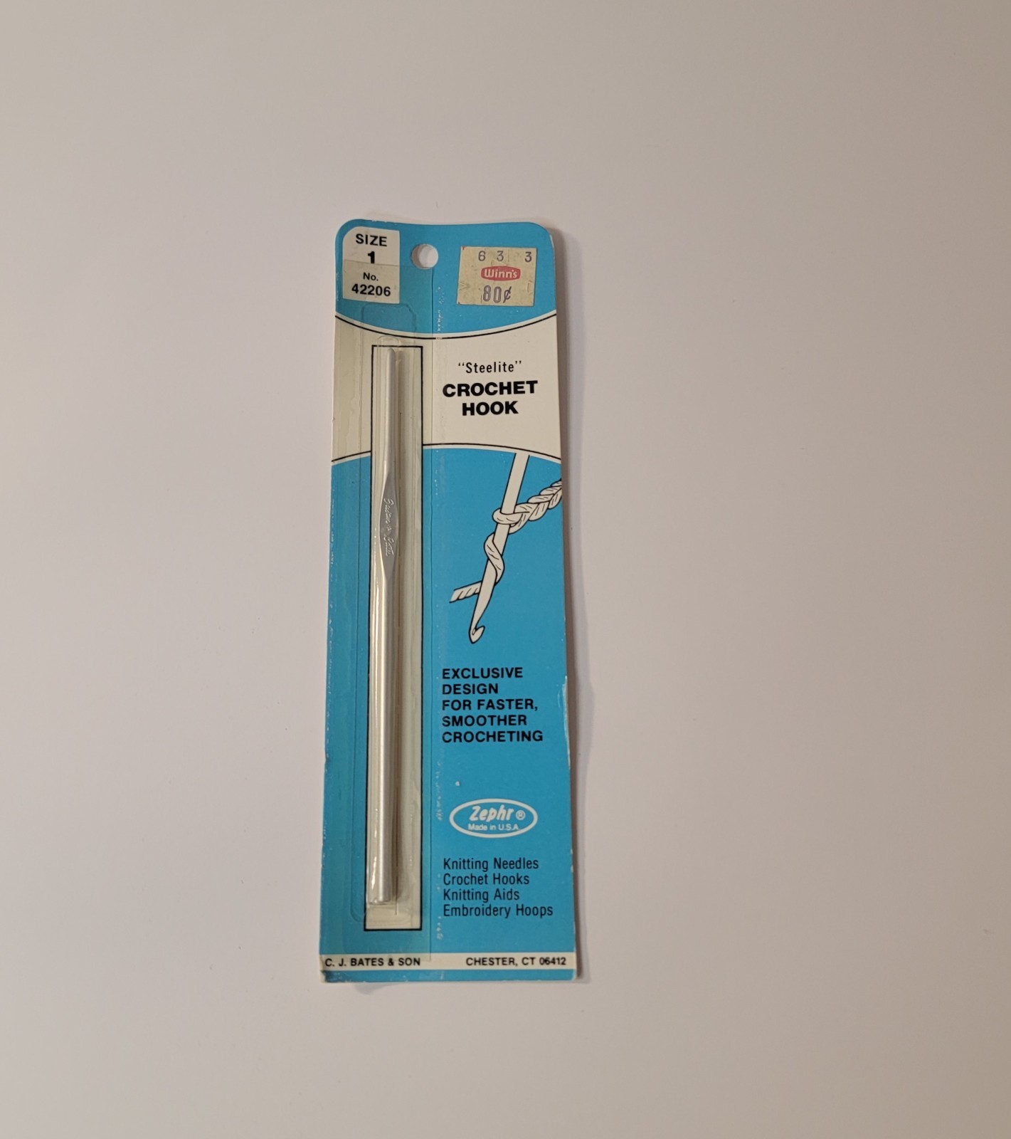 Vintage CJ Bates Zephr Steelite Crochet Hook Size 1 No. 42206