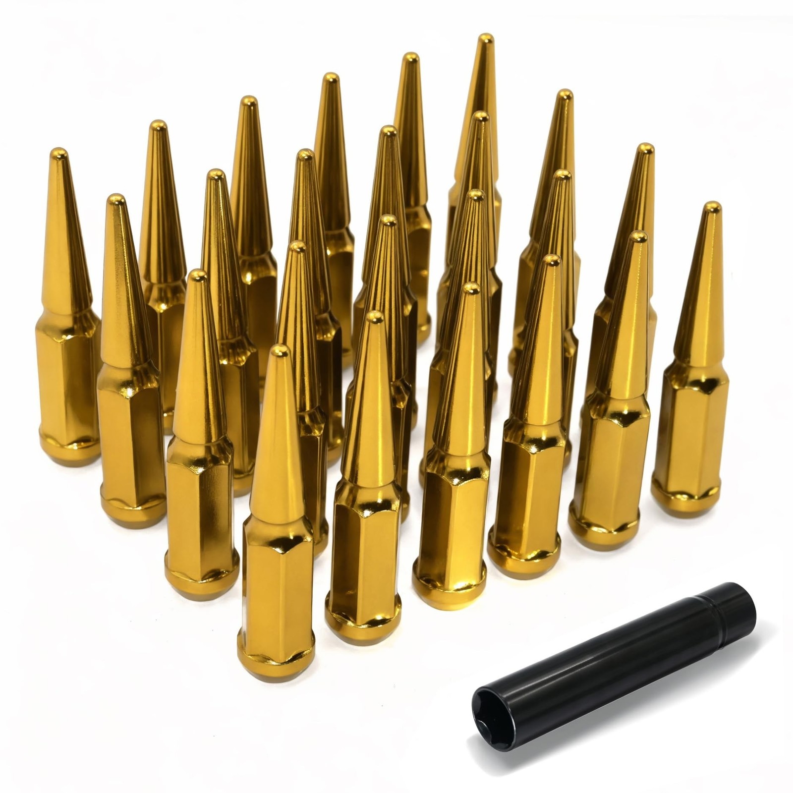 M12X1.5 Gold Wheel Spike Lug Nuts, 24 PCS Lug Nut Wheel Accessories with 1 So...