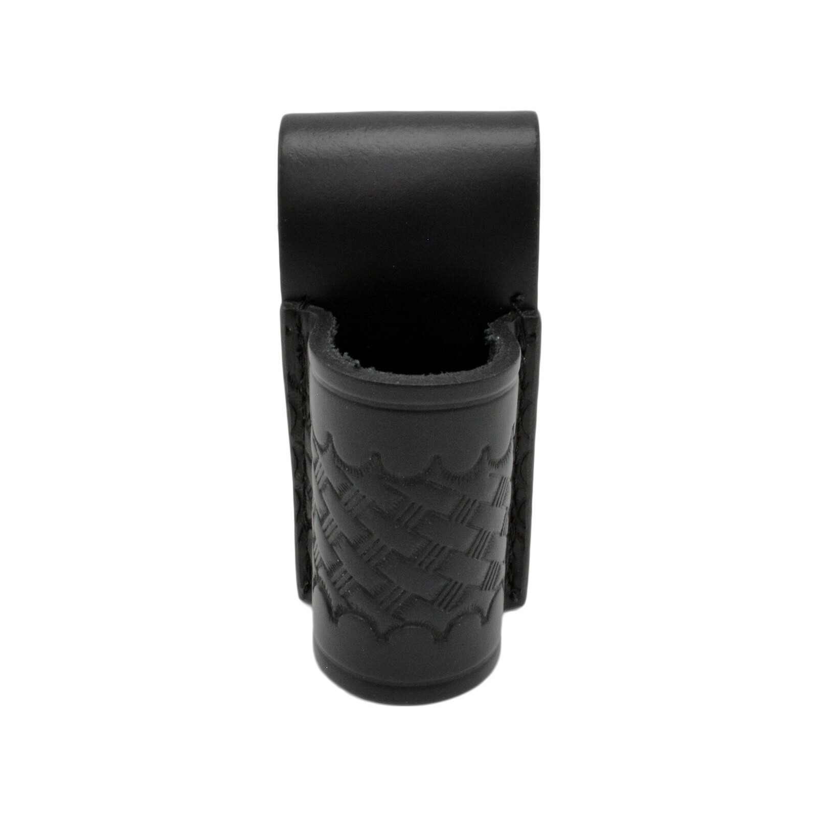 Basketweave Leather Flashlight Holder Open Top Bottom Compact Stinger Holster